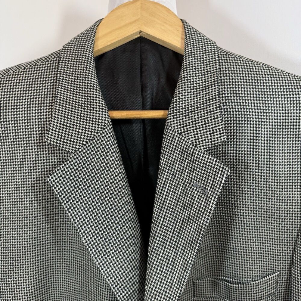 Andrew Fezza 48R Sport Coat Blazer Silk Worsted Wool Gray Houndstooth Jacket - Picture 4 of 16